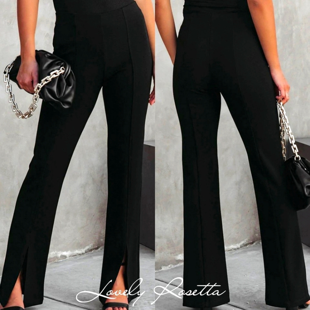 Women's Black Flare Leg Slit Plants